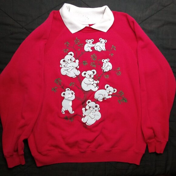 Vintage 80s Koala Bears In Tree Collared Sweatshirt - Picture 2 of 6